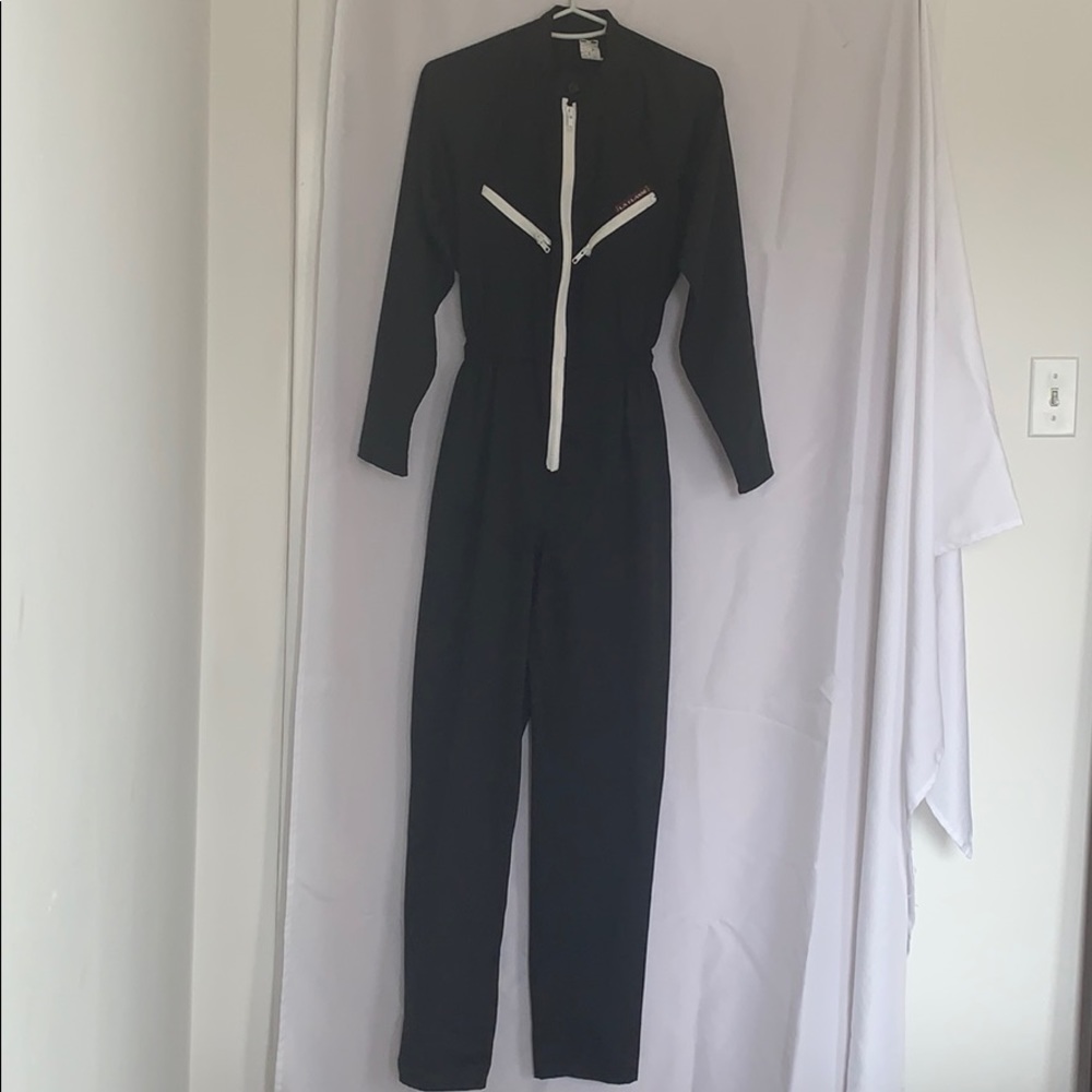 Vintage Women’s Black Polyester Zip Race Suit